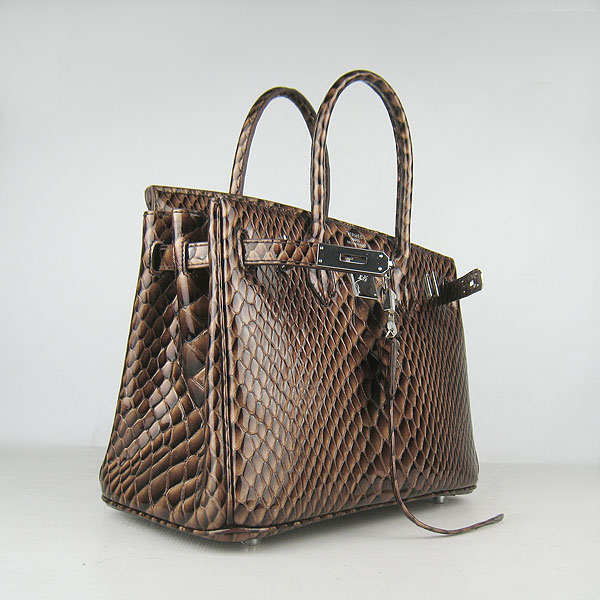 Replica Hermes Birkin 30CM Fish Veins Leather Bag Dark Coffee 6088 On Sale